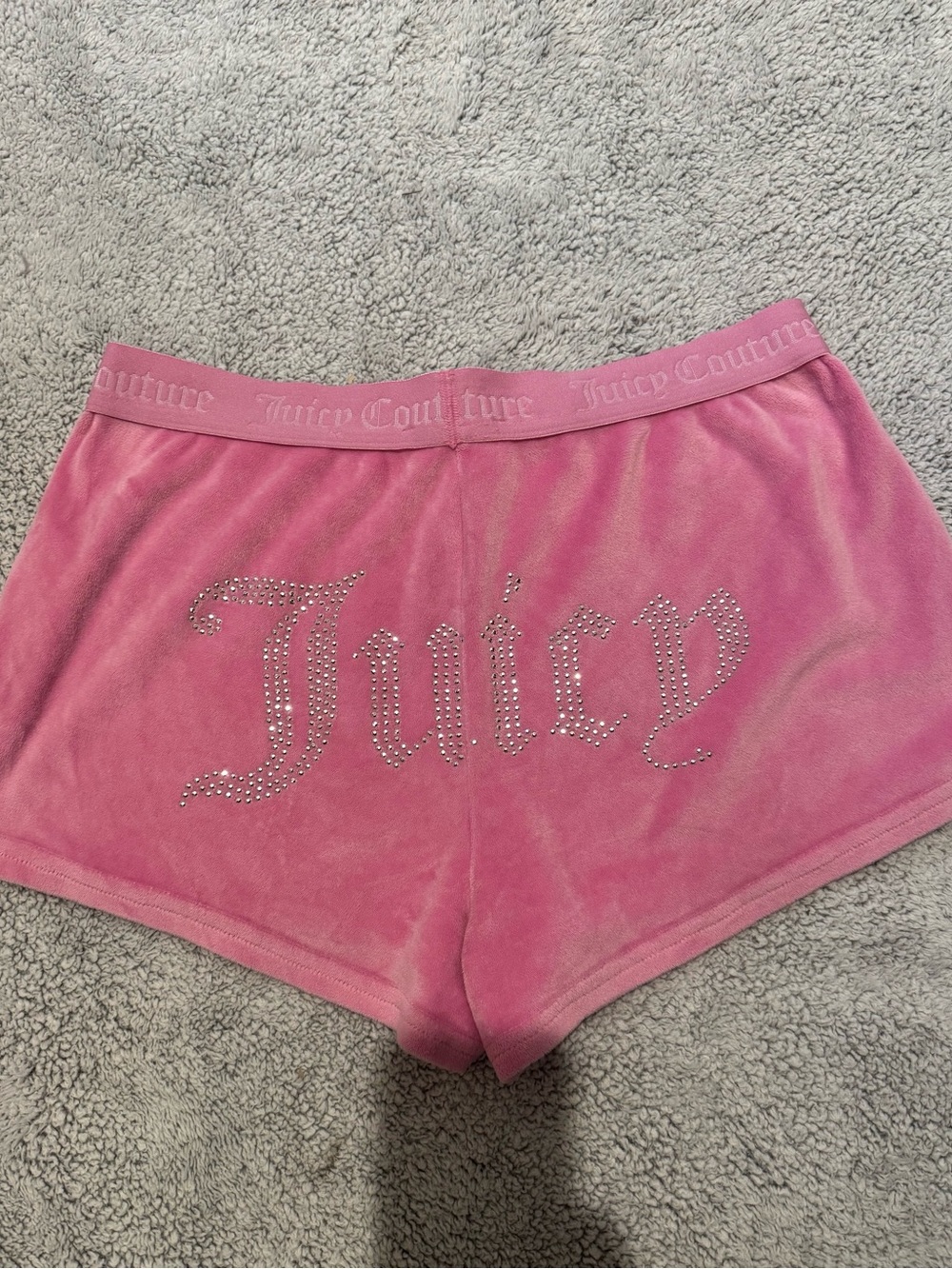 Juicy Couture Pink Velour Rhinestone Logo Shorts
